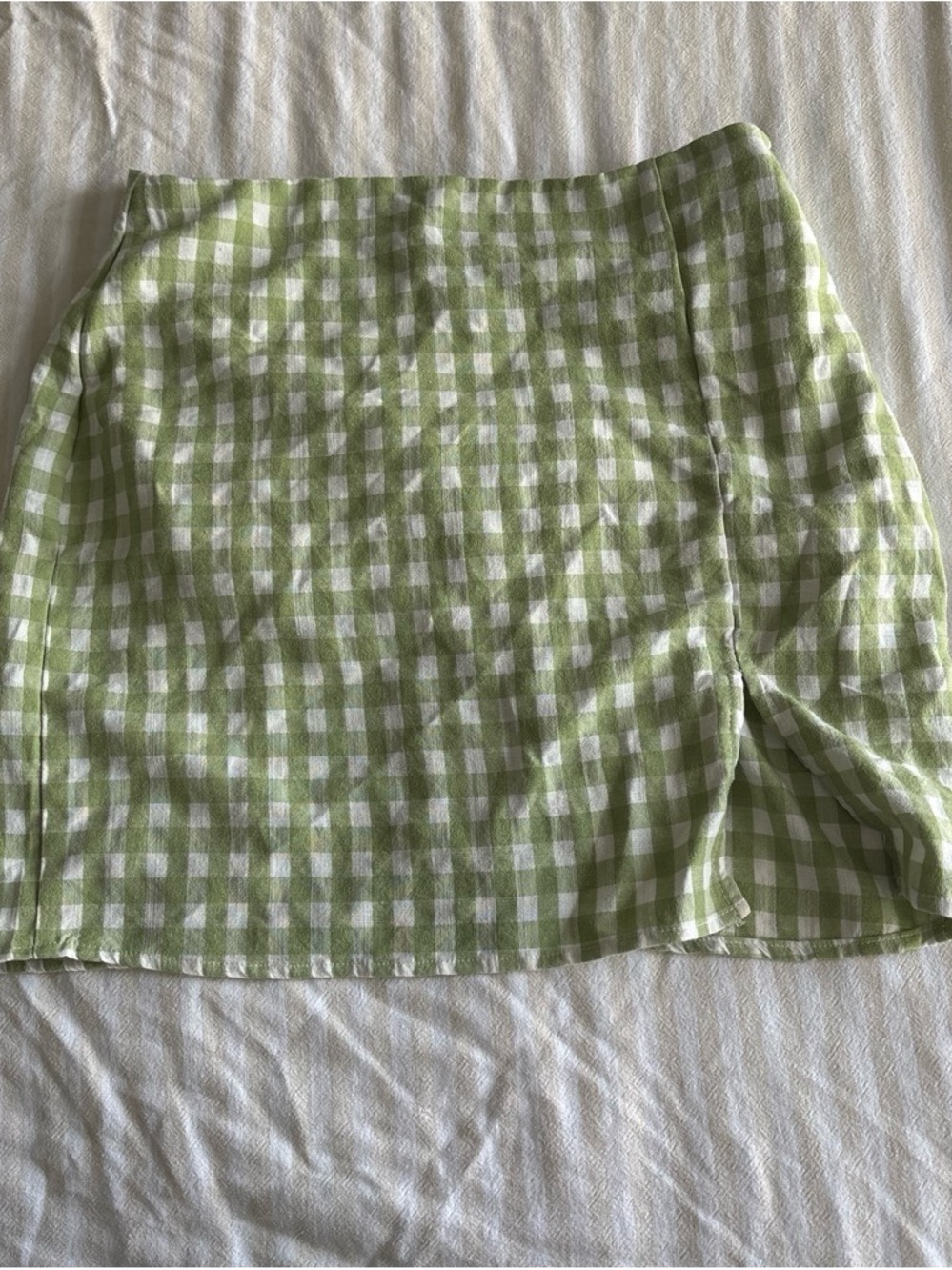 Light Green Gingham Mini Skirt with Side Split